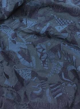 JYZ亚纺藏青色春秋新款麻绣花布料复古子文艺麻宽松袍料