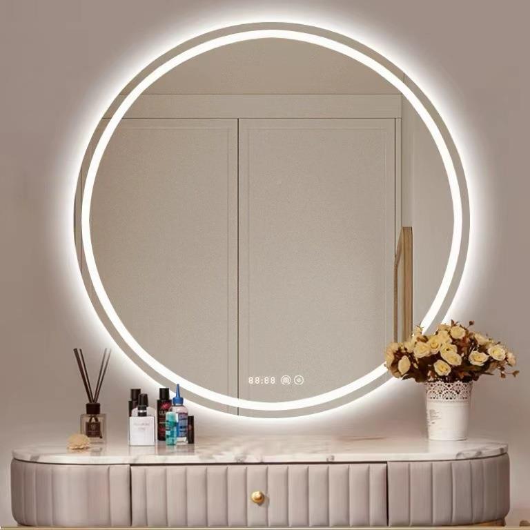 创意ED智式能化妆镜桌面圆形340梳妆镜L子室卫生间发光挂墙防雾浴