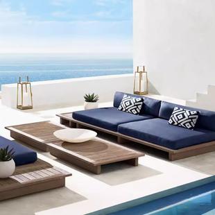 户外实木沙中发别墅露柚木沙70发室外台庭院休闲发空花园户沙外沙