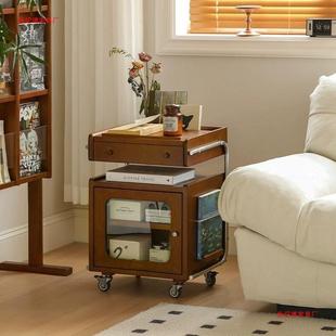 木标准古床实头柜志机器人小推中车卧室收纳柜置物架复古边几客厅