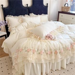 2205新水洗亲肤棉床裙四款 件公主风雪纺蕾丝刺绣被套床裙FS三套件