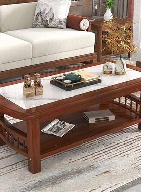 新式岩板实木茶几简约茶台茶RXZ几桌现代客厅家型用层小户中茶新双款