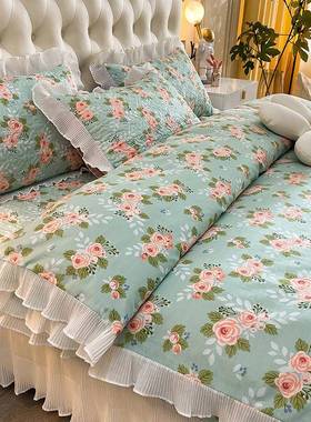 韩UBX版棉公主风纯盖四件套加厚绗缝床单单单件床裙炕四床季通用