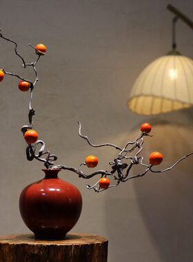 新中式国潮插花复古陶瓷红色花瓶客厅玄关侘寂风宋代美学装饰摆件