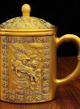 黄铜麒麟白府茶杯家庭新中式餐厅桌面装饰茶缸盖金属装饰工艺品