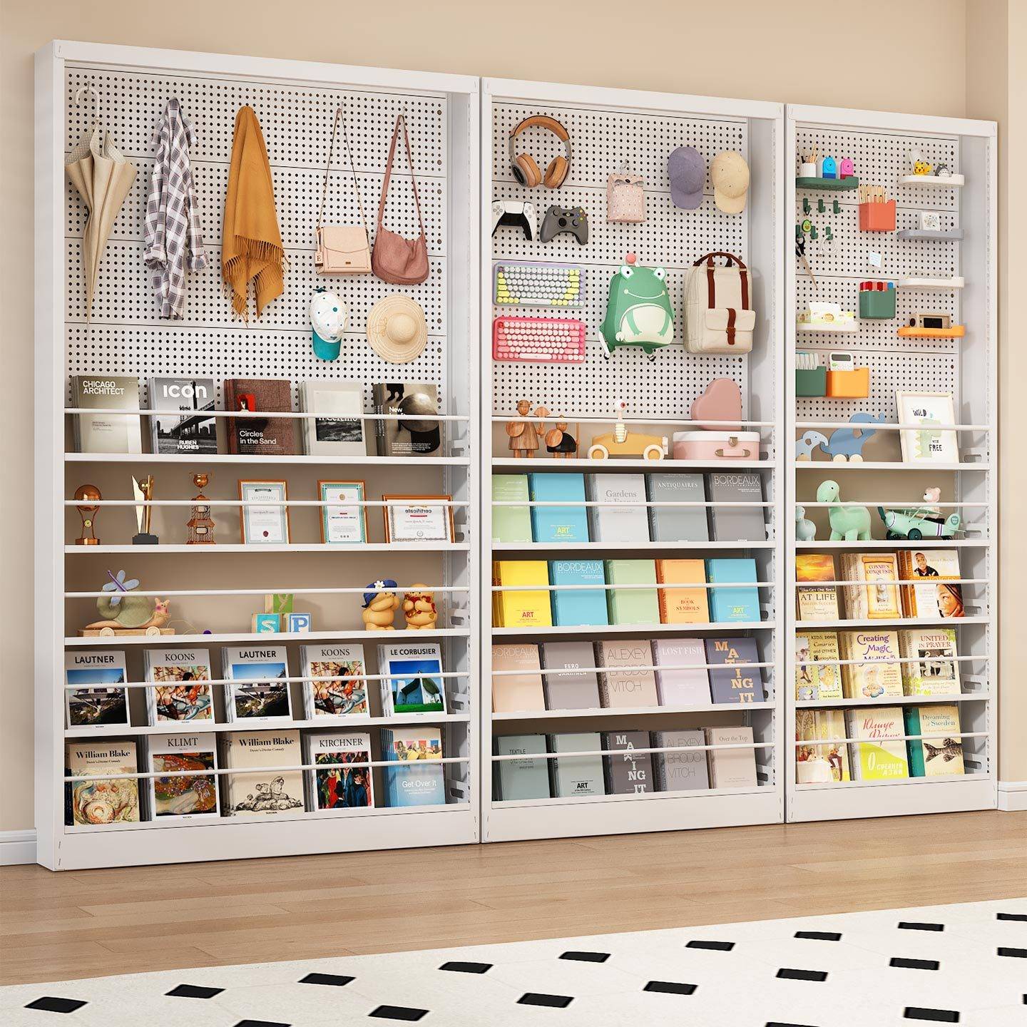 ?门后洞洞板置物架钢制书架一体靠落地墙极窄客厅多功能储物