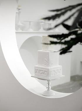 1V糕PR婚礼甜品台主蛋架铁欧式艺高脚蛋糕盘冷餐茶歇白色水F76THH