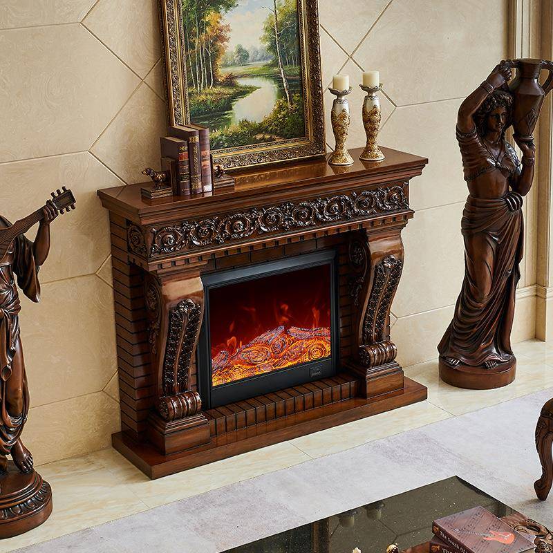 1.米欧式实木壁炉装饰柜美式风奶油别墅家用客厅电仿真火92025焰