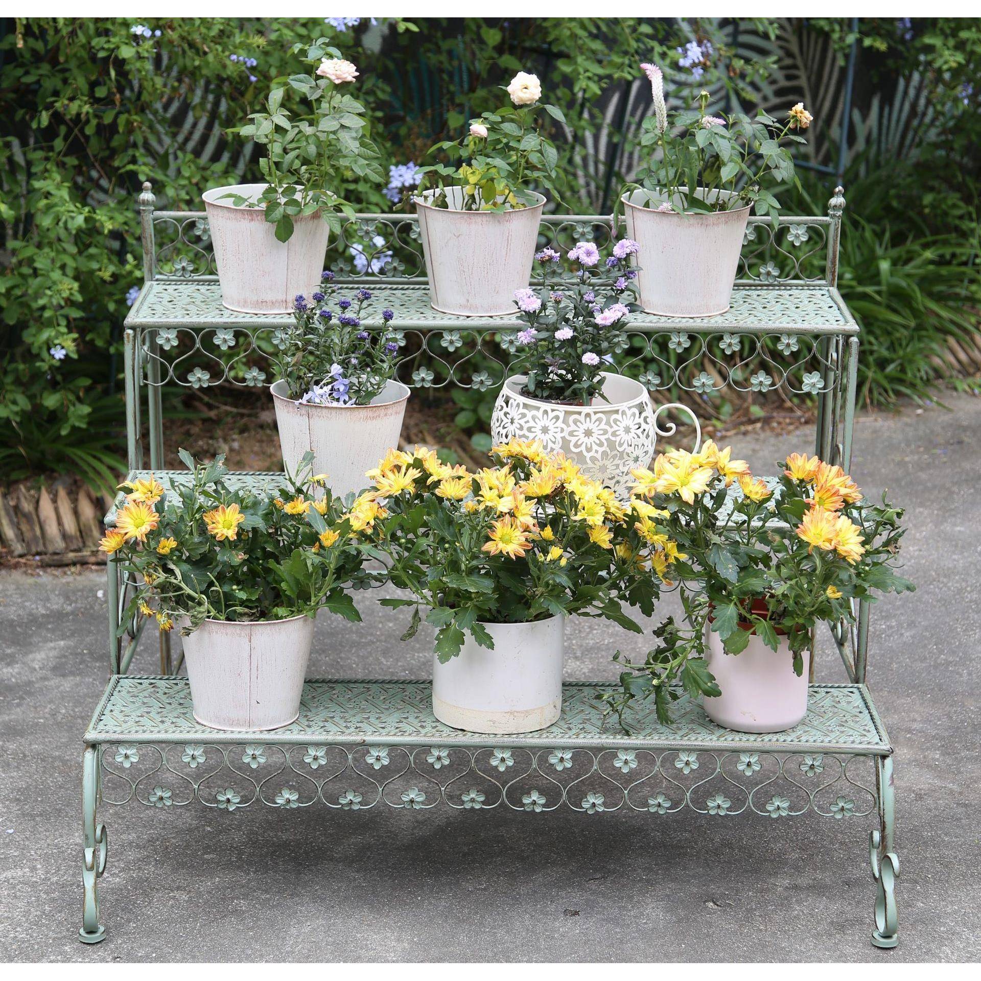 美式铁艺多层折阶叠花架落地1.11新款盆式阳台客厅庭花架植物架梯