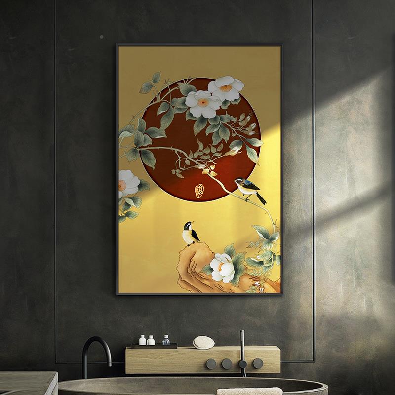 中国风新中式客厅装饰台画花鸟玄关画洗挂画正对门XRS竹画漱壁子