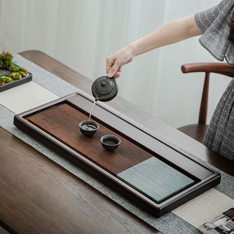 重竹茶盘简约澜溪楠竹茶盘方形排水式茶海托盘办公家用密胺茶盘