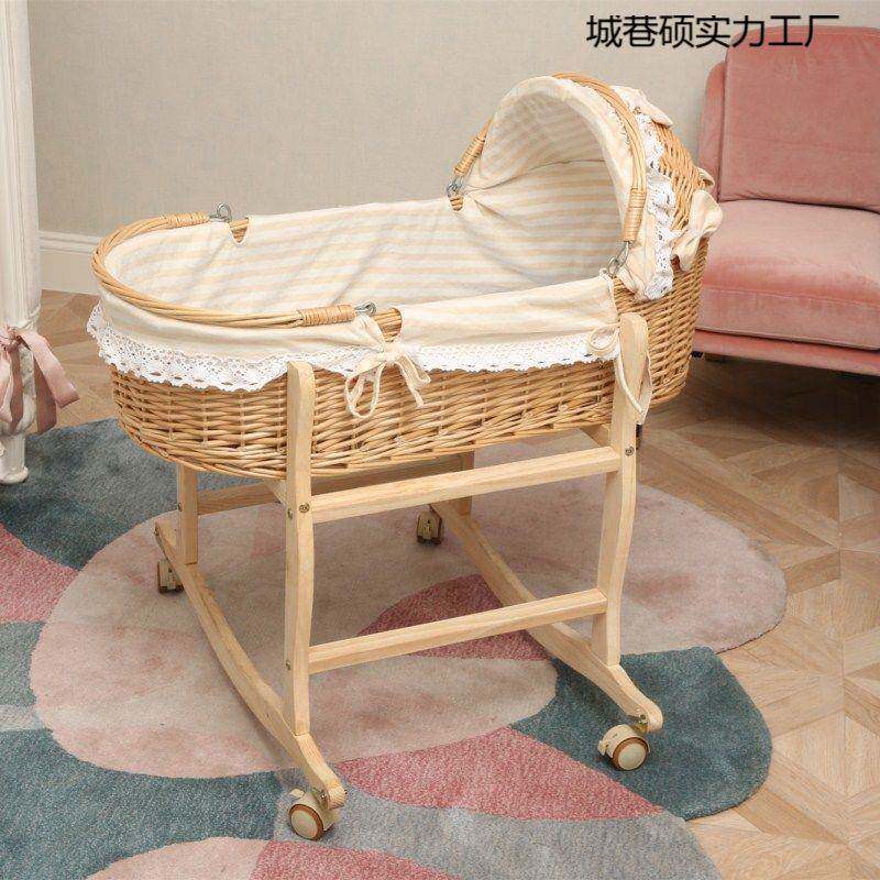 载新款编藤便携提篮车睡篮小孩摇篮床摩西摇97窝外出婴儿手悠车老