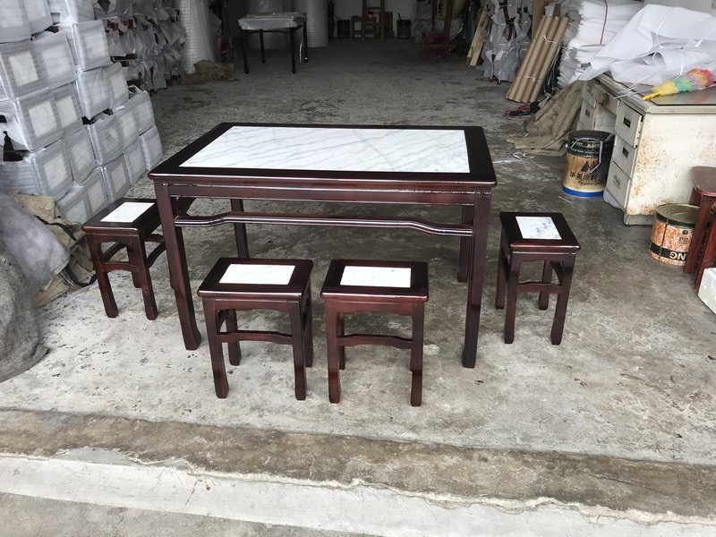 仿实木餐桌椅组合古大理石八仙桌中式快餐烧腊甜品兰州拉面餐桌椅