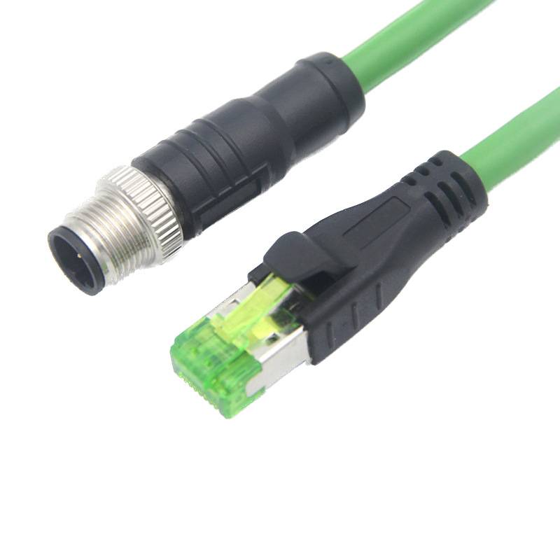 航空头m12转rj45编码线 抗震防震动超6类以太网4芯8芯RJ45连接器