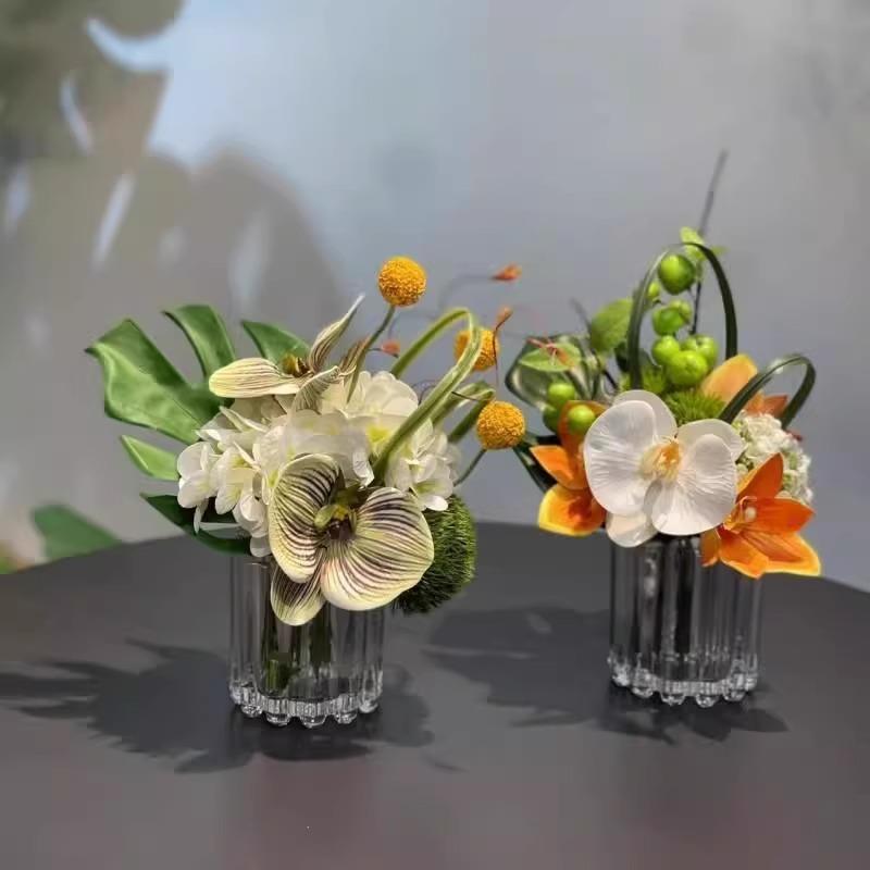 现简约真花艺绿植玻璃插花器客厅餐面桌仿真花+售楼处洽谈桌软装