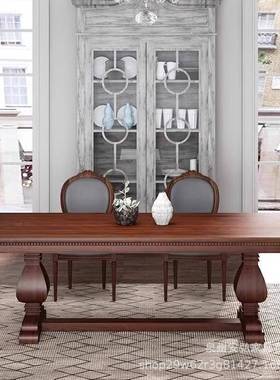 方美式复古实木餐桌LYL椅欧式大原木板桌长形复桌古茶法式中古会