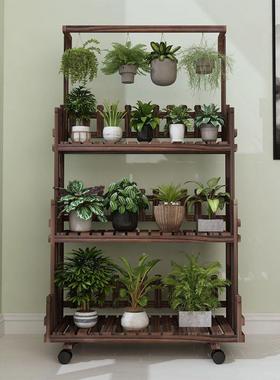 实木吊兰子约多层阳台折叠花盆置物架简室花内客厅创意多肉架H786