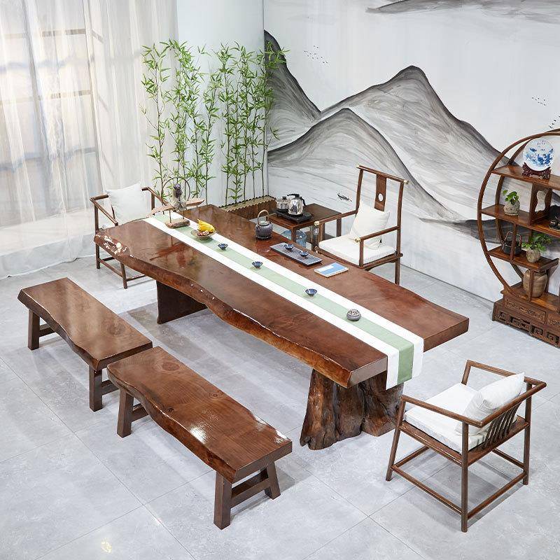 新式实木室茶办桌椅组合客厅原木功夫泡茶BHD台简约现代中公大板