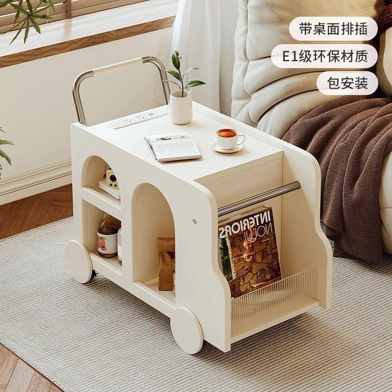 中复古可移车动茶几小HXSJ0406推沙发床头实柜木法式边几客厅桌子
