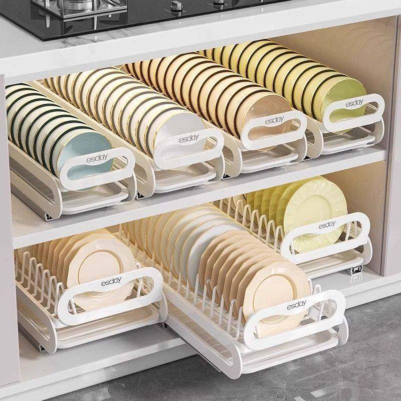 免安装厨房抽拉碗碟收纳架橱柜碗架拉篮抽屉式碗盘盘子沥水置物架