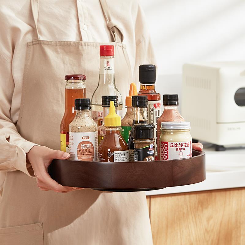 胡桃木调料架厨子旋醋转置木物架房台面实F7656SM8油盐酱调味品木