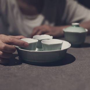 豆青海棠壶承果盘盖碗底托原矿青瓷茶具景德镇陶瓷