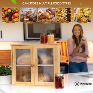 竹木面包盒双层面包收纳箱透明亚克力厨房储物箱透双开门收纳箱