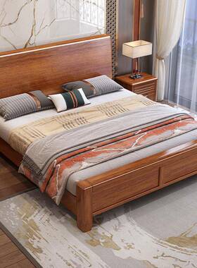 胡桃木实木床现代简约销家FBH卧室1.8米双人床中式工厂直单1.5人