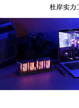 le杜岸A#67d数字闹钟辉光钟拟辉光免管时钟装时器木定纹跨组境新