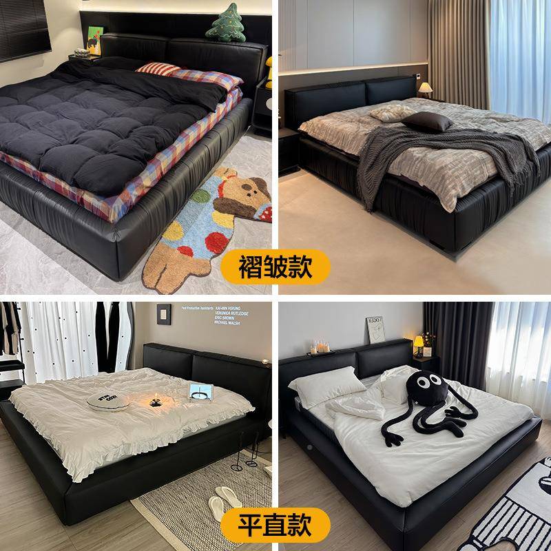 JTH意式极简床轻大奢现大代简约婚豆腐块双人床主卧气床黑色