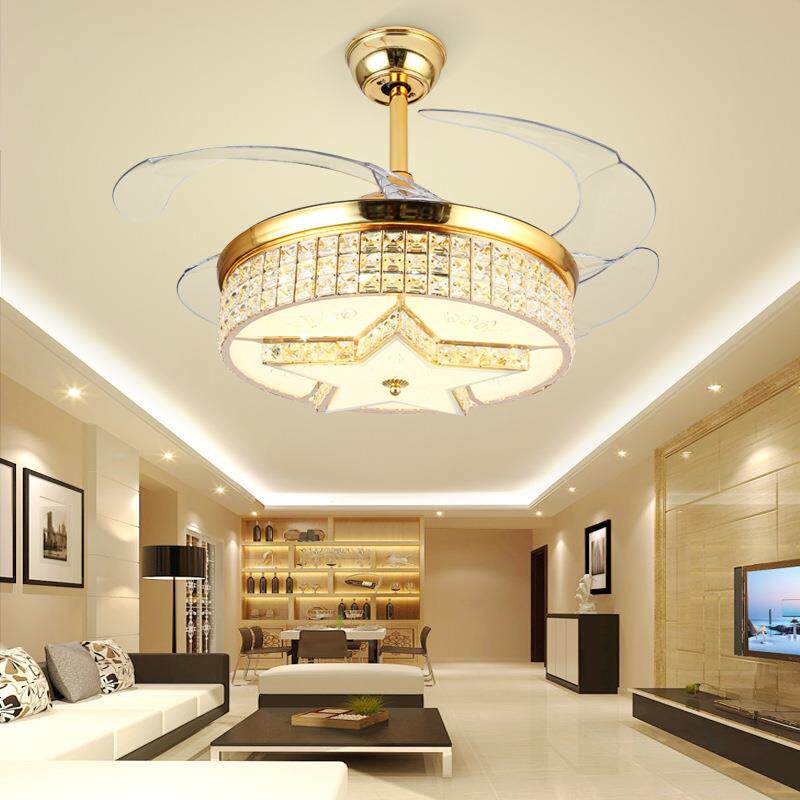 卓迩隐形吊扇风扇灯餐厅客厅卧室豪华装饰家居吊扇led水晶风扇灯