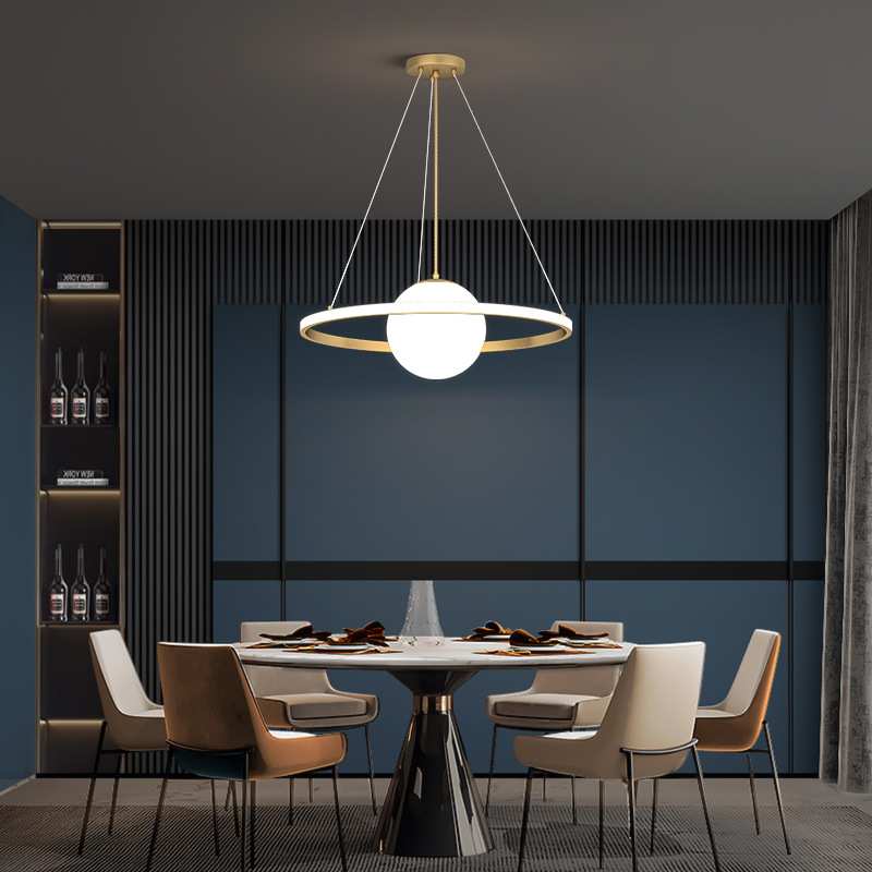 现代led吊灯简约创意圆形卧室灯餐厅灯吧台书房灯全铜北欧灯具