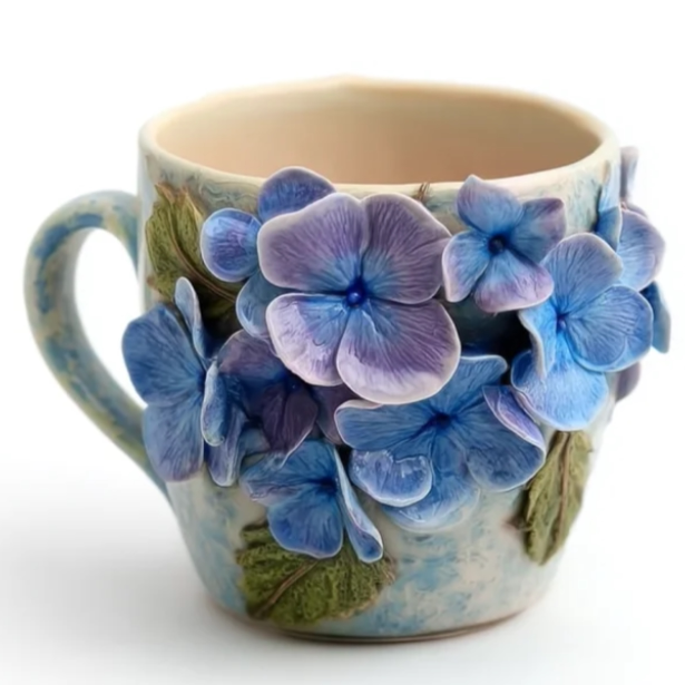 手工花朵装饰陶瓷茶杯蓝色艺术杯创意茶具,餐饮具,茶杯,淘宝优惠券,粉丝福利购,淘宝优惠卷