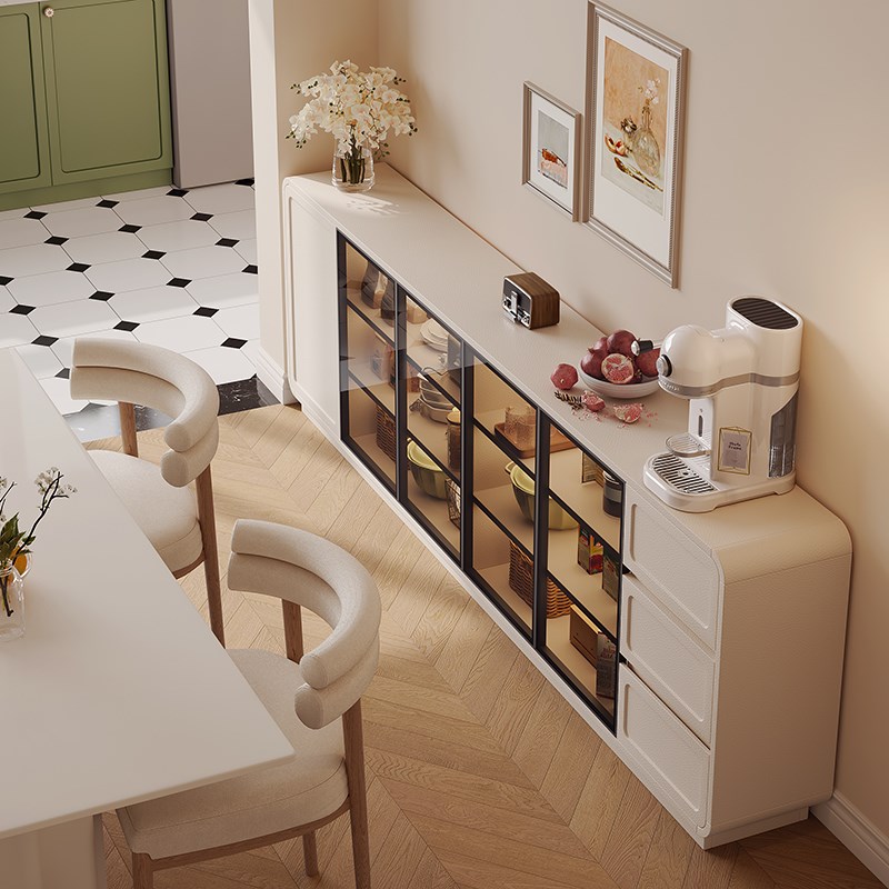 奶油风餐边柜靠墙k一体储物柜30cm窄边柜客厅置物柜矮柜超薄茶水