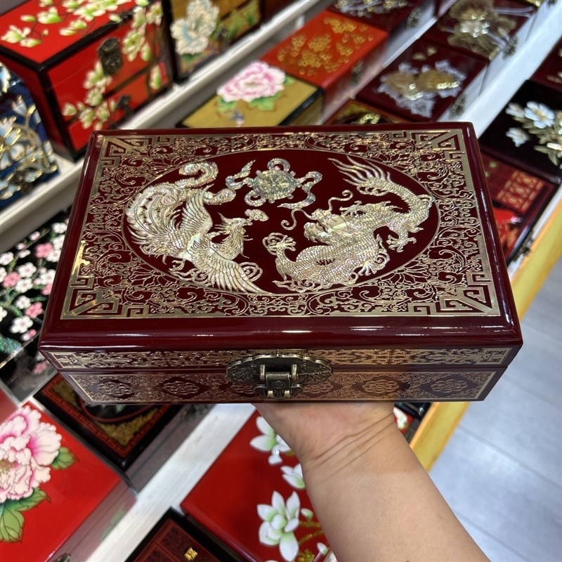平遥螺钿漆器首饰盒中式木质结婚情人节L覆古收纳盒礼物高端手工