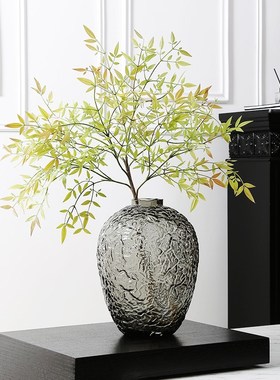 侘寂风大b肚落地冰川纹玻璃花瓶客厅插花水培花器餐厅样板房装饰