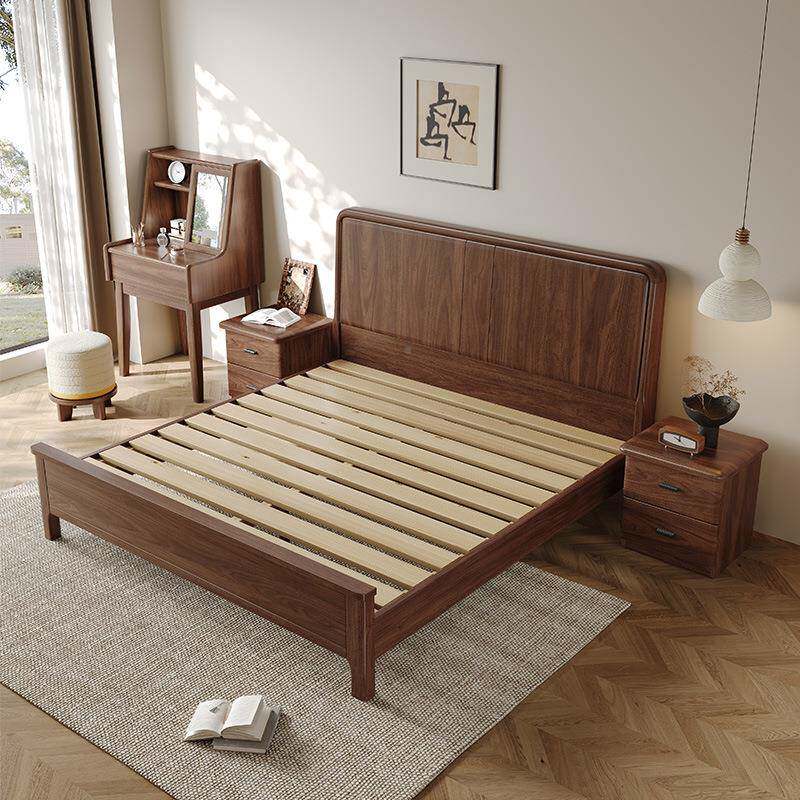新中现式X-8231＃胡桃木实木床人代黑简约大床1.8m双床家用实木大