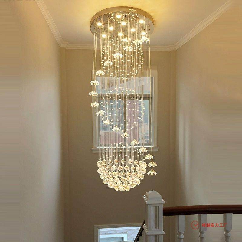 梯吊灯旋复式楼梯间长吊灯现982代简约别墅水楼楼中楼客厅转晶大