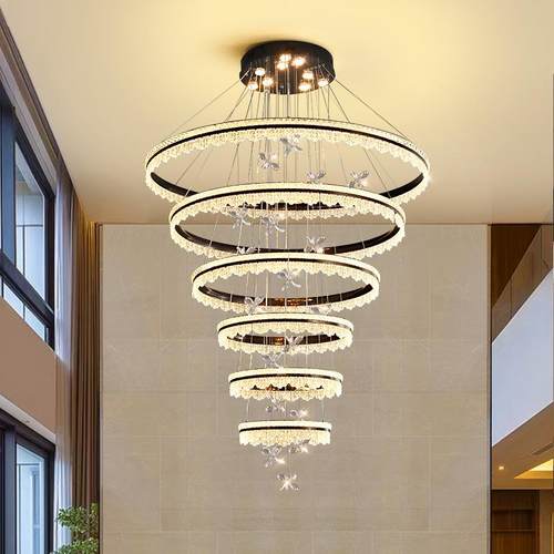 复式楼大约吊灯简现代楼长梯吊灯e轻奢ld水晶灯别墅挑512高客厅灯