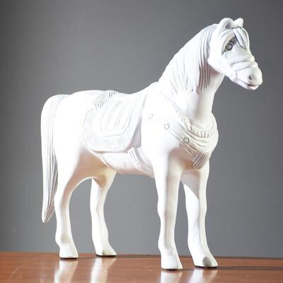 白色木马摆肖件木到质十二生唐马实成功客厅中5658式办公室装饰工