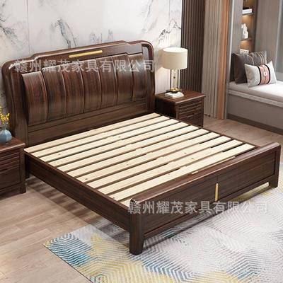 实木床胡桃木新中式主次卧人箱式床CKF储卧床1米5x老物2米的床双