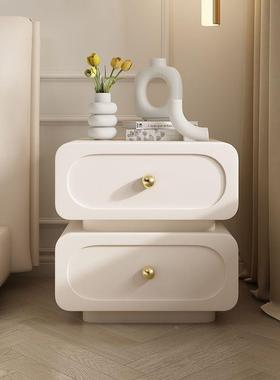 n简~家用极简轻奢实床头柜约现代法木式奶风油储物柜黑色FPO卧室