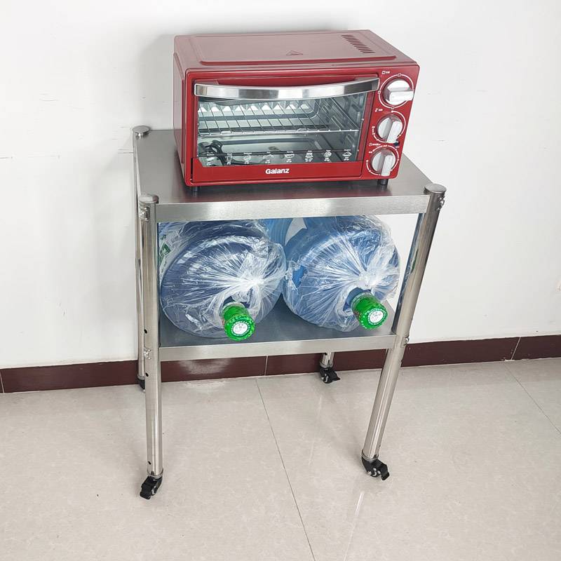 带静音万向轮不锈钢厨房置物微波炉烤箱收纳架子可移动两层手推车