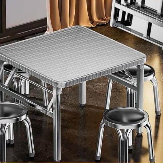 卓选卫加厚不锈钢圆折叠桌户外摆摊夜市厨简CIL易餐桌小角方桌