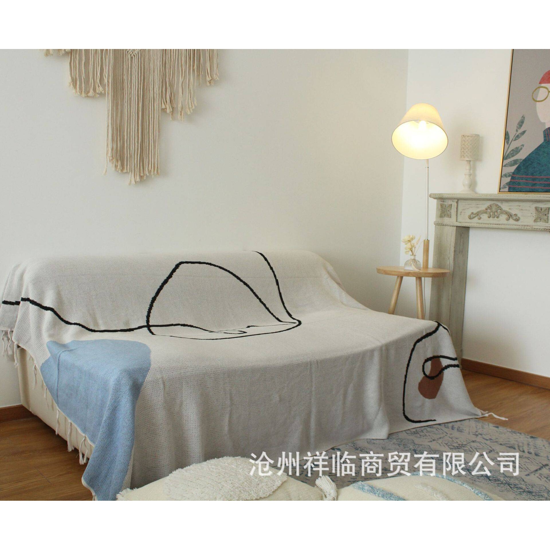印图针织抽象人图案毯毛毯针织毯毛线毯子沙发盖毯细线毯子
