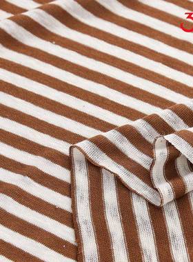 恤HIU亚麻棉针闲织条面料亚麻透气宽松韩版面料纹短袖棉麻休T布料