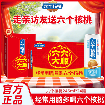 【走亲送礼】六个核桃六六大顺精品型核桃乳245ml*24罐整箱送礼