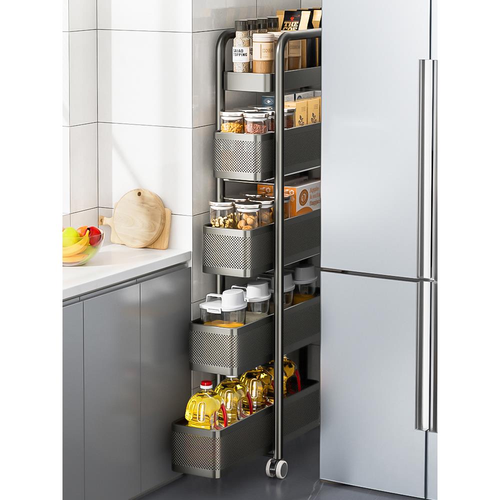 A9L不锈钢极窄隙缝收纳柜厨房夹缝置物架冰箱侧面抽拉柜卫生间小