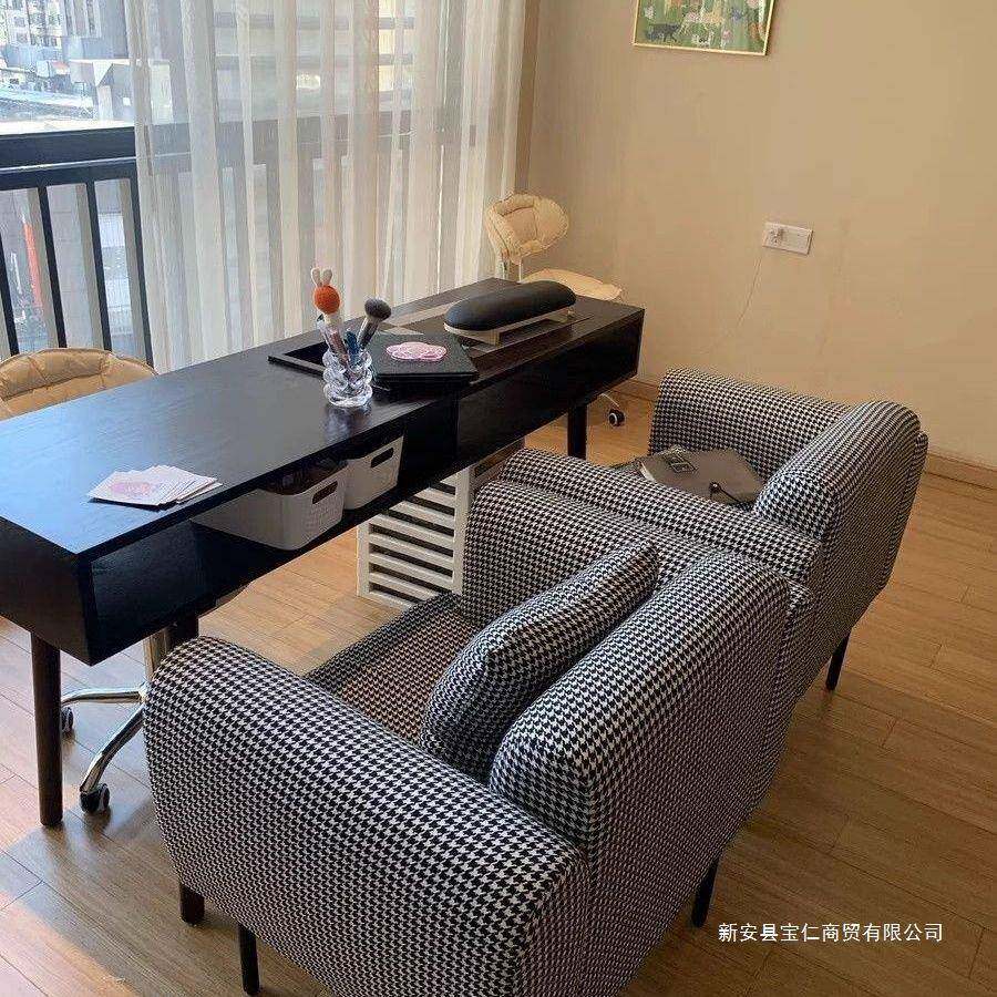 复978古甲实木美甲台单桌双人简约吸尘美子器深胡桃色桌椅套装经济型