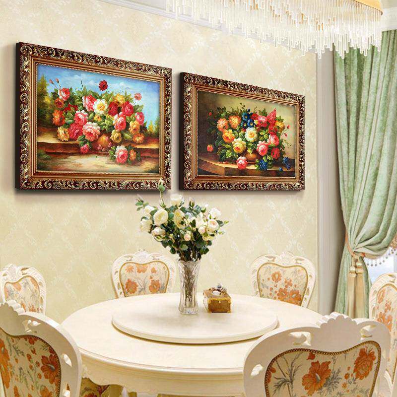 挂画美式现代客厅装饰画式壁卧室花T071卉有画框油画餐厅画牡丹欧